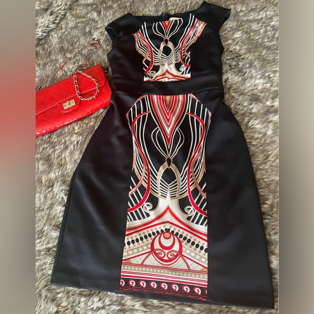 Dress Barn Black and Red Geometric Midi Dress